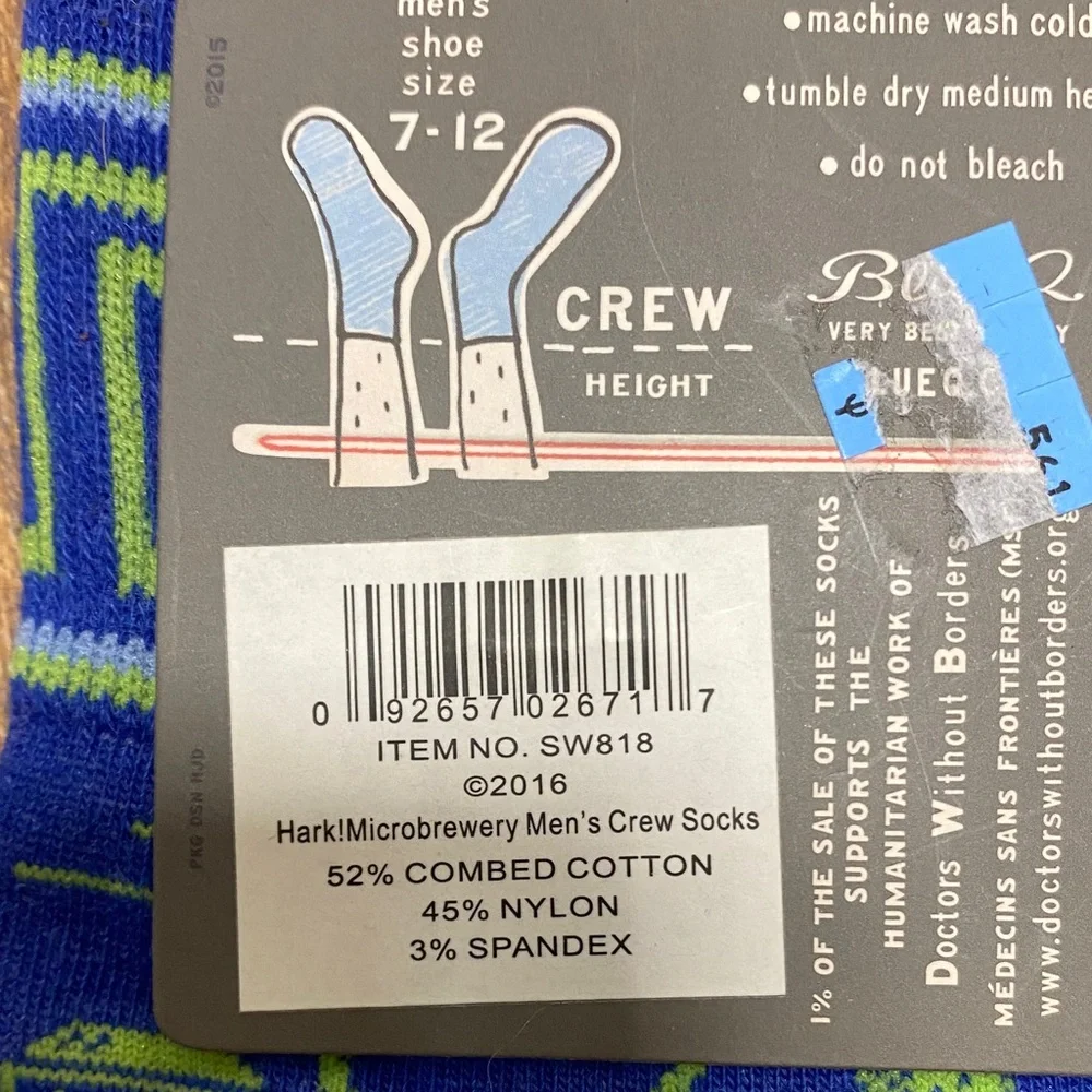 NWT Blue Q size 7-12 men’s crew Microbrewery Adventure‎ Socks - Blue and Green - Picture 6 of 9